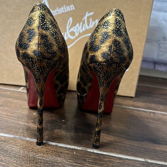 👠Christian Louboutin Heels Print Lady Claude Peep Toe Leopard Pumps Size 36 - Picture 4 of 7